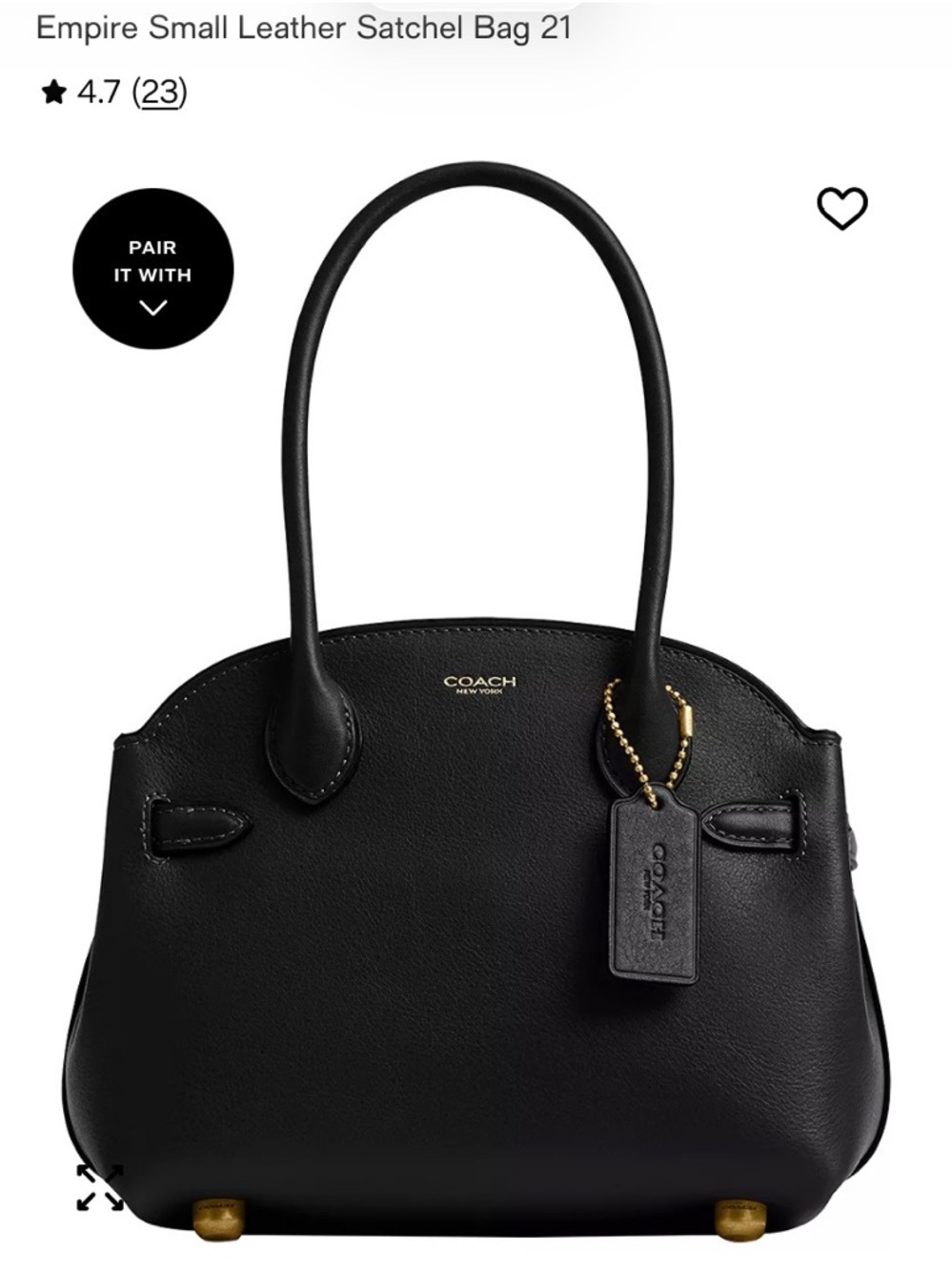 COACH Black Empire 21 Small Leather Satchel Bagu